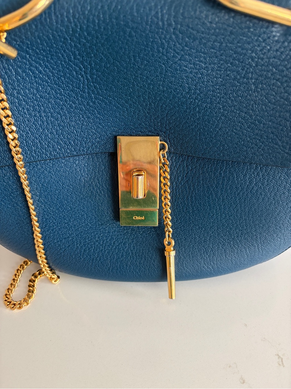 Chloé Drew Medium Blue Leather Shoulder Crossbody Bag Gold Hardware. With COA - Picture 3 of 15